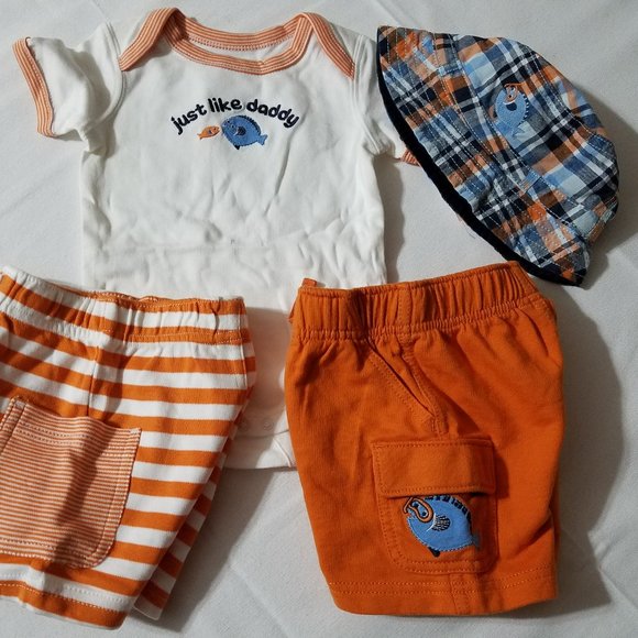 Gymboree NWT Swim School 3-6 Month Hat, Bodysuit & 2 pair of shorts. - Picture 2 of 5
